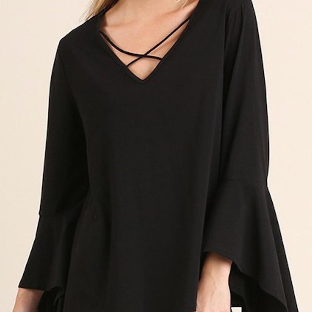 Umgee black criss cross bell sleeve top